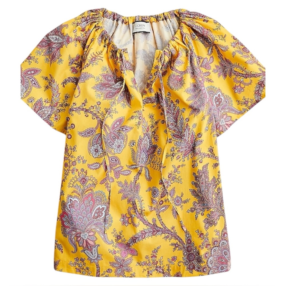 J. Crew Collection tie-neck cotton poplin top in Ratti® golden paisley Medium